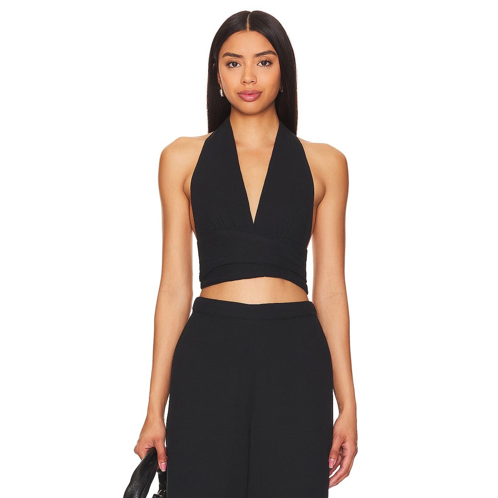 NWT L Space Santos Top Halter Black Size M/L Lounge Beach Summer Vacation Gauze